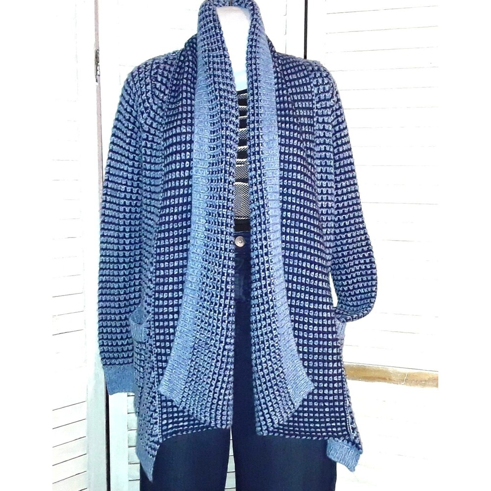 Rip Curl Women's Size Med Sweater Waffle Open Front Shawl Collar Blue & Black